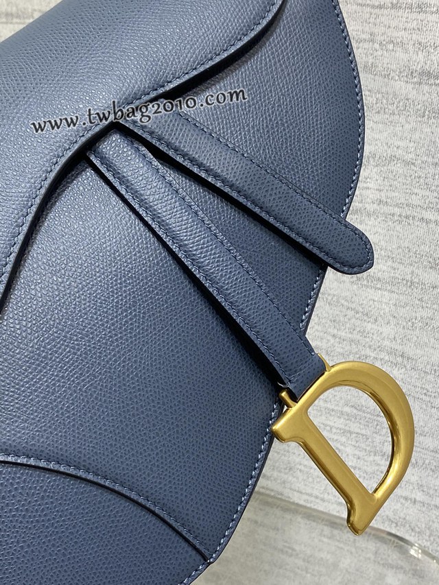 Dior专柜新款迪奥顶级原单原厂皮复古蓝大号经典马鞍包 djfk1076